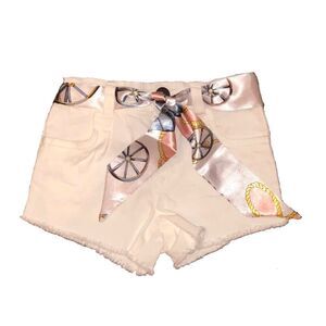 Toddler’s White Denim Shorts W/ Scarf Belt